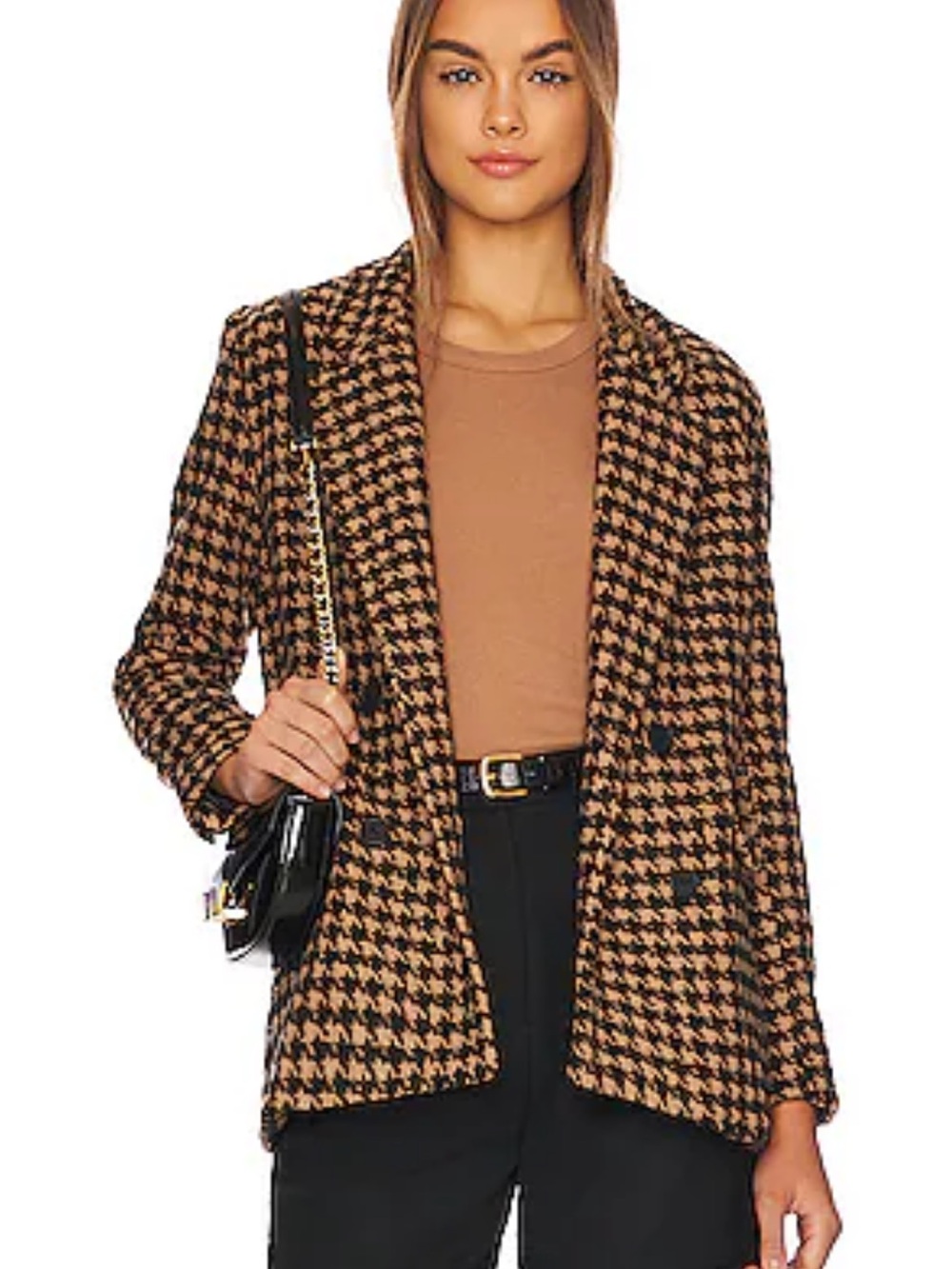 Blank NYC Black & Tan Houndstooth Double-Breasted Wool-blend  Blazer Size XL